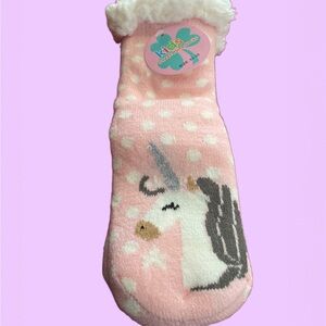 Kids Pink Unicorn Fuzzy Socks